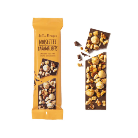 Barre écorce chocolat noir 60% et noisettes caramélisées