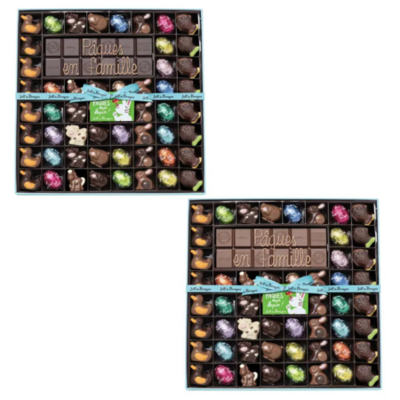 Boite 54 chocolats de Pâques et tablette de chocolat au lait ou noir