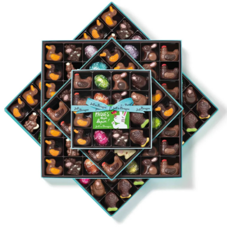 Boite animaux et œufs fourrés en chocolat